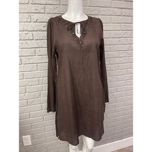 Gianni Bini Women Roxanne Brown Crinkled Beaded Cover-Up Tunic Top Size M